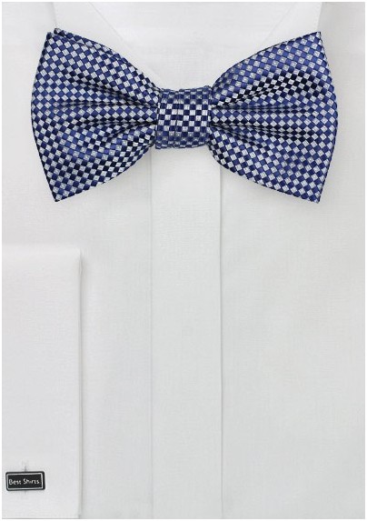 Royal Blue and Silver Diamond Pattern Bow Tie
