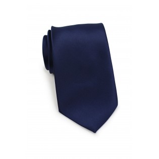 extra long satin finish tie in solid color in navy blue