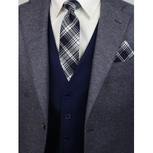 tartan plaid necktie in slim width in blue