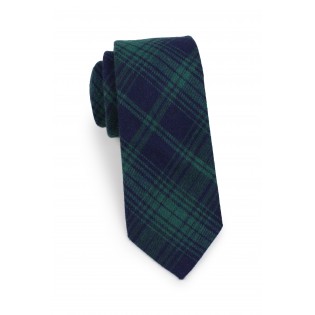 skinny tartan cotton tie in dark green and navy