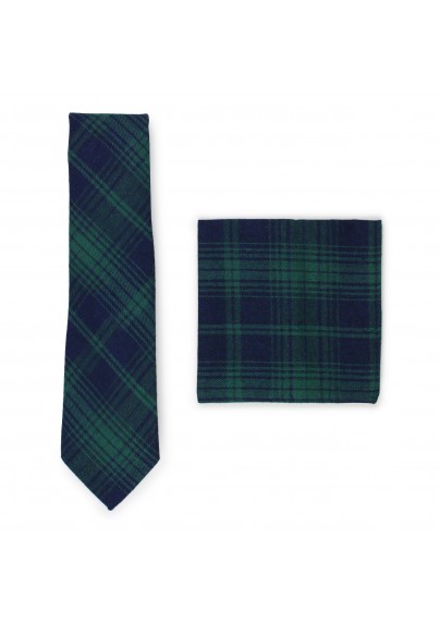 Tartan tie and pocket square in matte woven cotton fabric