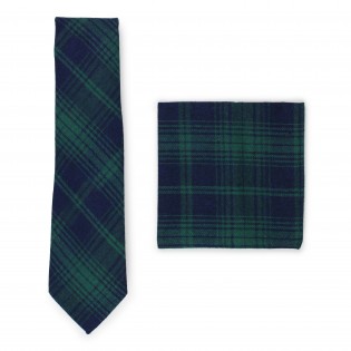 Tartan tie and pocket square in matte woven cotton fabric
