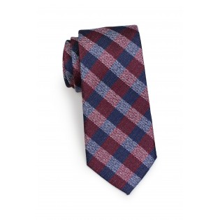 Standard length plaid burgundy necktie