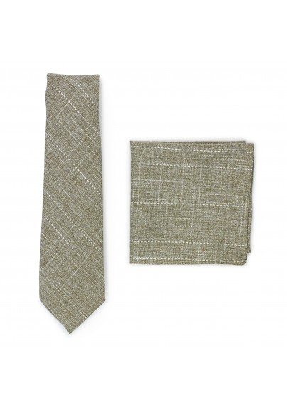 moss green summer tie in cotton with hanky