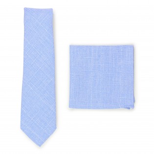 sky blue skinny cotton tie and pocket square