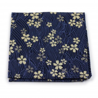 navy and gold cotton pocket square with flowers