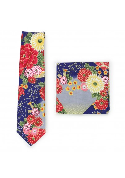 Colorful floral summer cotton tie in modern slim cut width