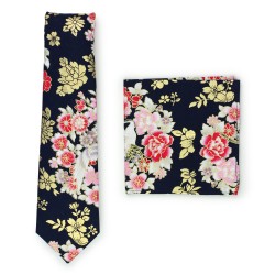 trendy Japanese Floral Tie in vintage design with matching hanky