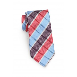 Standard length plaid red and blue necktie