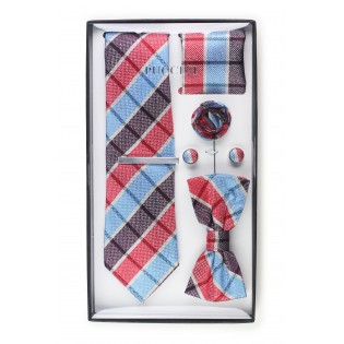 6-piece menswear set in red and blue plaid