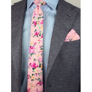 cotton floral designer tie in skinny width