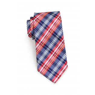 Standard length red and blue tartan necktie