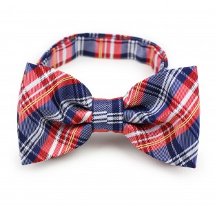 Red and blue plaid pre-tied bow tie