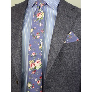 french blue floral necktie with hanky