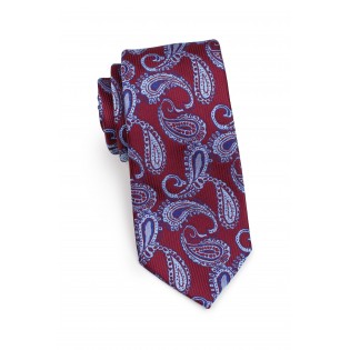 Standard length burgundy paisley necktie