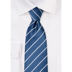 Modern striped ties - Royal blue necktie with fine white stripes