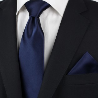 extra long satin finish tie in solid color in navy blue styled