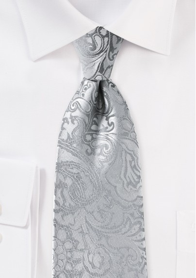 Silver Paisley Tie in XL
