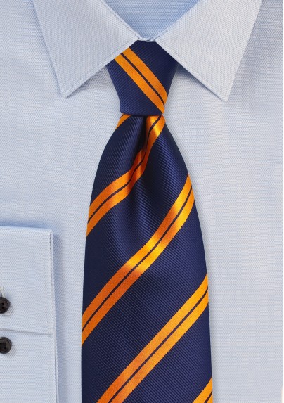 Modern Striped Tie in Navy and Orange