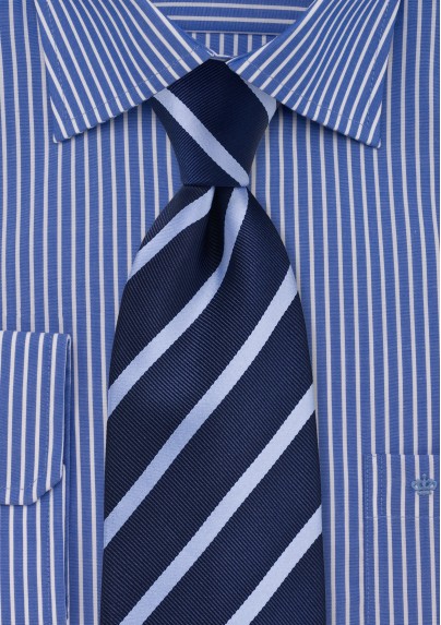 Striped Tie in Dark Navy and Light Blue - Mens-Ties.com