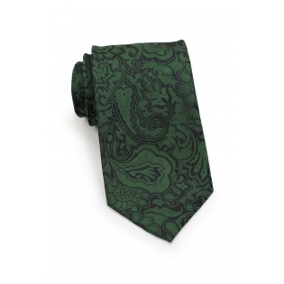 Kids Necktie in Forest Pine Green with Paisley