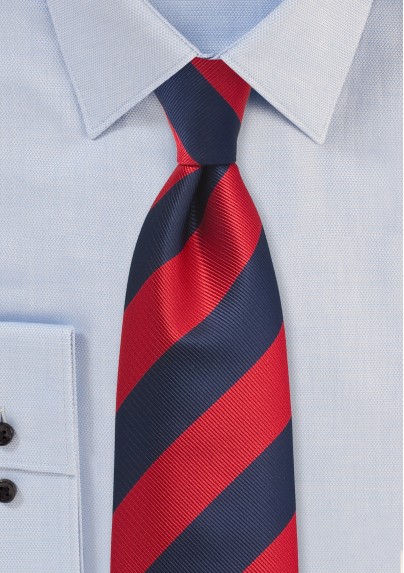 Repp Striped Tie in Red and Navy in XL