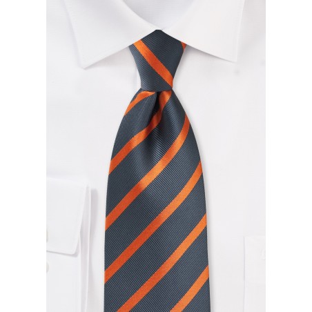 XL Tie in Gray with Bright Orange Stripes