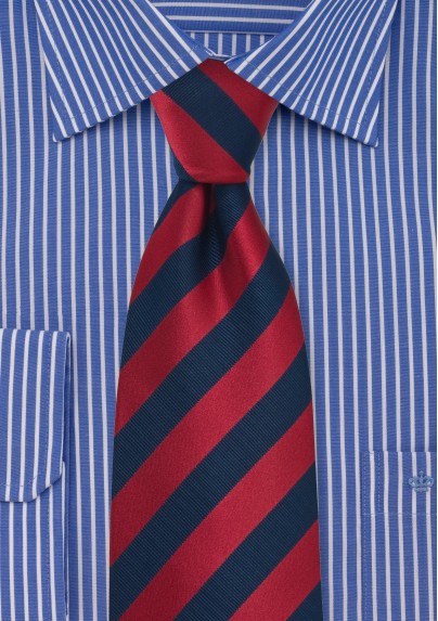 Classy Striped Silk Tie in Red and Navy
