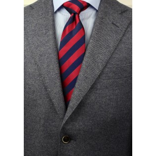Navy and Cherry Striped Tie Styled