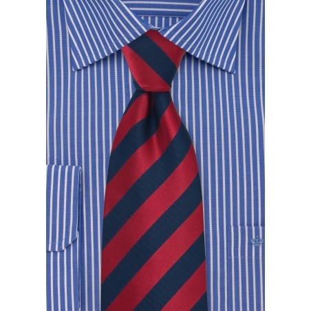 Navy and Cherry Striped Tie in XL Length