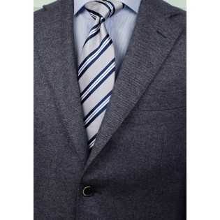 Preppy Gray Repp Striped Necktie Styled
