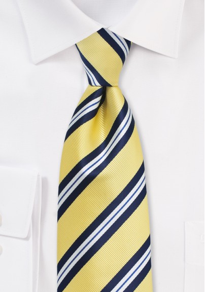 Yellow, Navy, and White Striped XL Length Tie