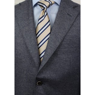 Beige and Navy Striped Tie Styled