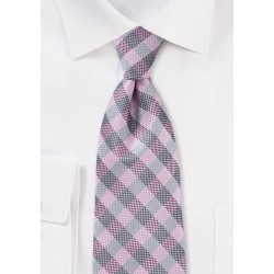 Textured Plaid Tie in Pinks and Silver
