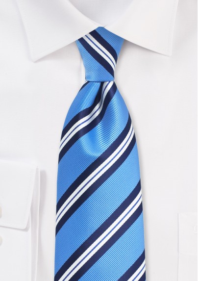 Men’s Tie & Handkerchief Set Light Blue Black & white Stripe LUC283 