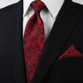 Burgundy Paisley Necktie in XL Length Styled