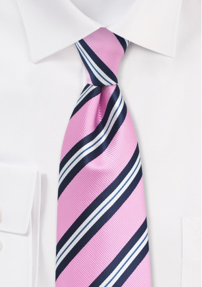 Bright Pink, Blue, and White Striped Tie