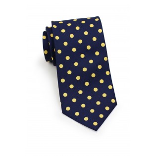 Navy Blue Tie with Lemon Yellow Polka Dots