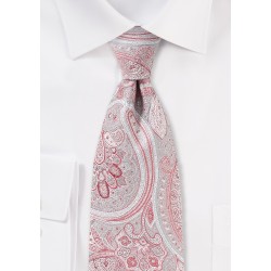 Coral Red and Gray Paisley Tie