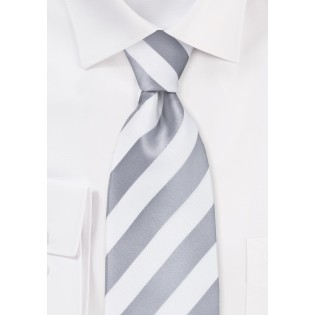 White and Silver Striped Tie for Kids