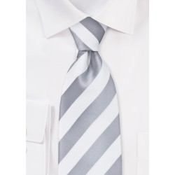 White and Silver Striped Tie in XL Size