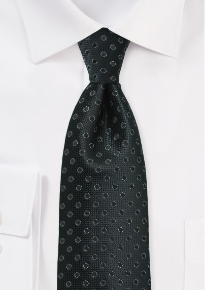 XL Length Tie in Black with Woven Dots
