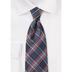 XL Tartan Plaid Tie in Navy and Orange