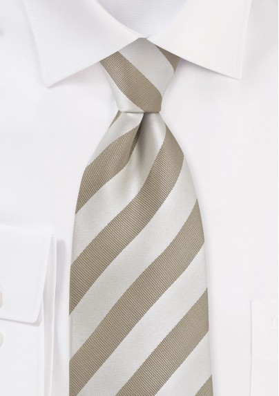 Gold and Beige Striped Extra Long Tie