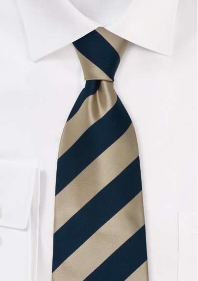 Gold Blue Silk Ties - Striped Necktie in Gold & Blue