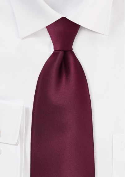 Solid XL Length Tie in Classic Burgundy Red