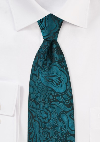 Extra Long Paisley Tie in Peacock Teal