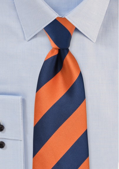 XL Length Collegiate Striped Tie in Orange and Navy