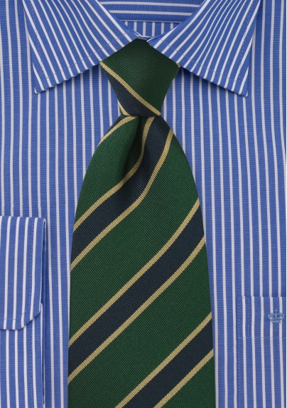 Extra Long Length British Tie in Gold, Navy and Green