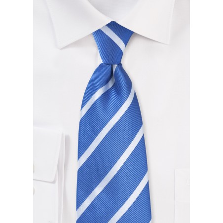 Repp Striped Kids Size Tie in Blue and Silver